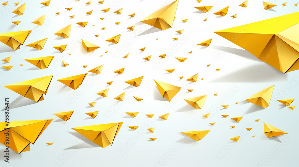 School notebook background with 3D flying yellow paper airplanes ...
