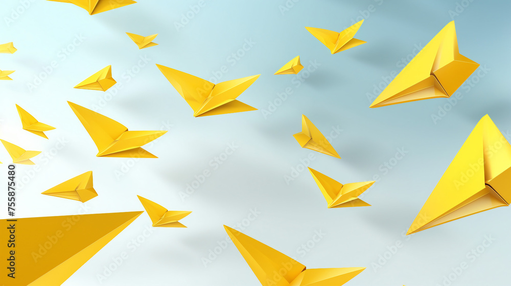 School notebook background with 3D flying yellow paper airplanes ...