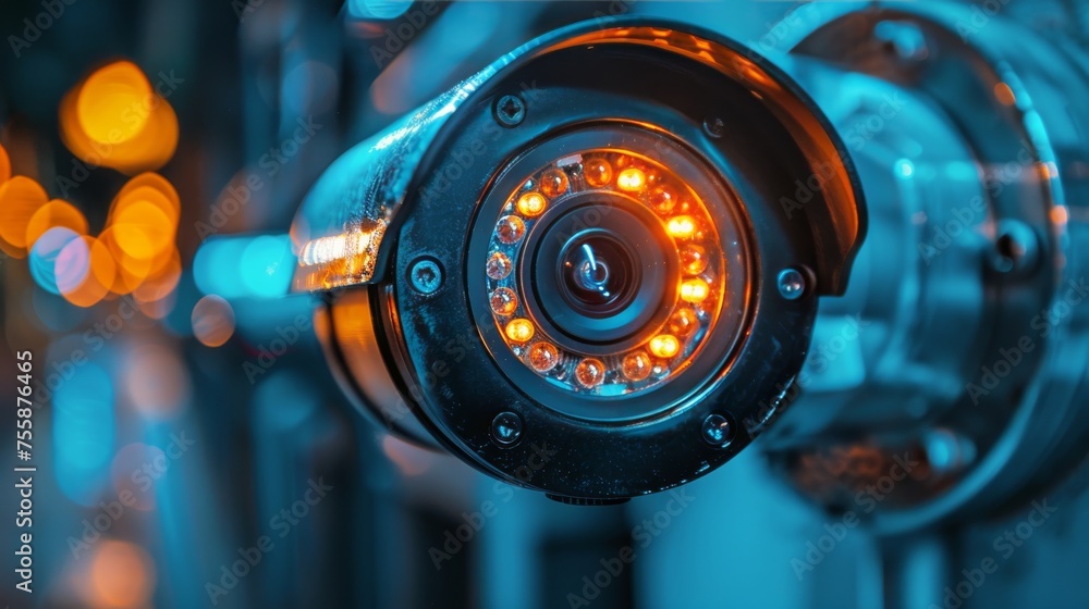 Close Up of Circular Object With Background Lights - obrazy, fototapety, plakaty 