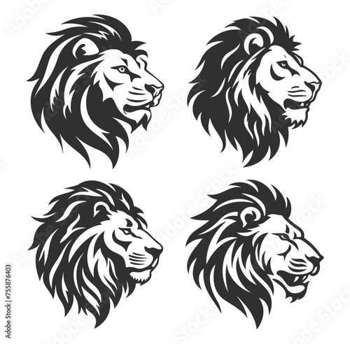 black lion head logo silhouette set