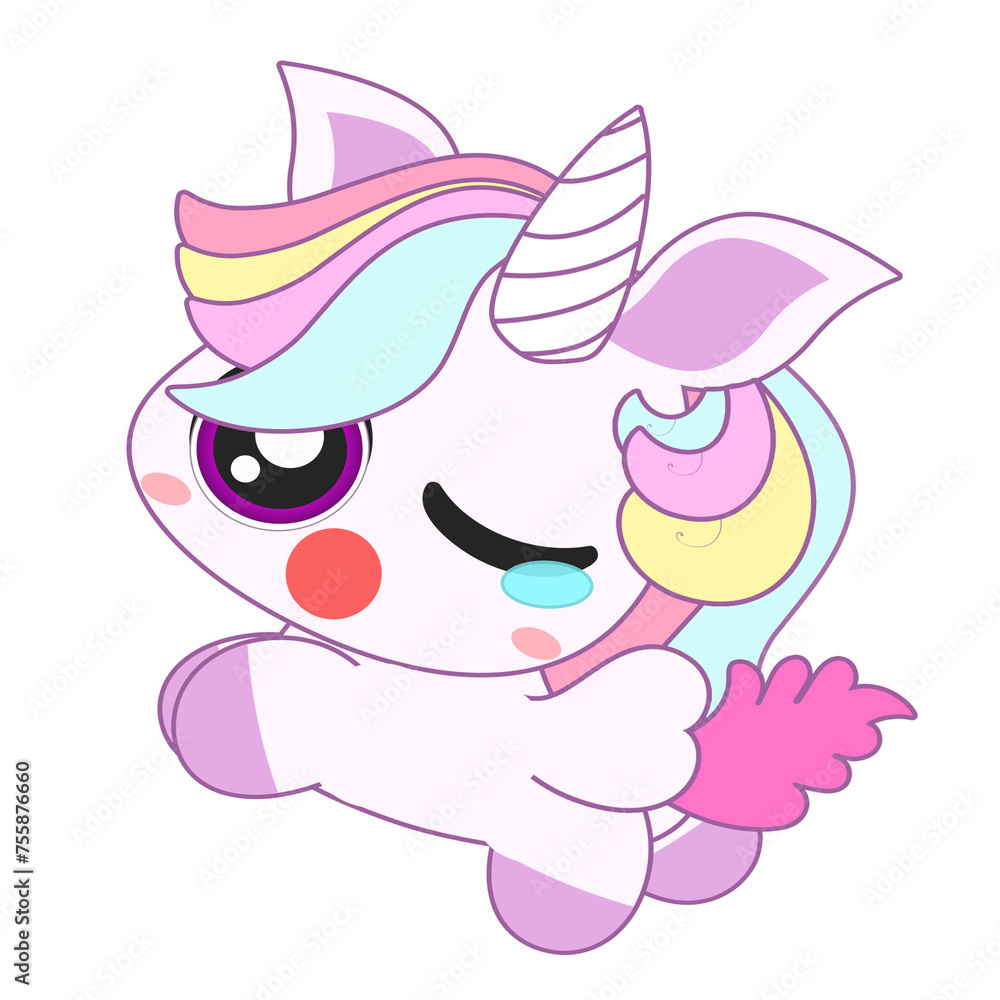 Fototapeta premium Cute Unicorn wake up Character Icon Graphic Clipart Cartoon