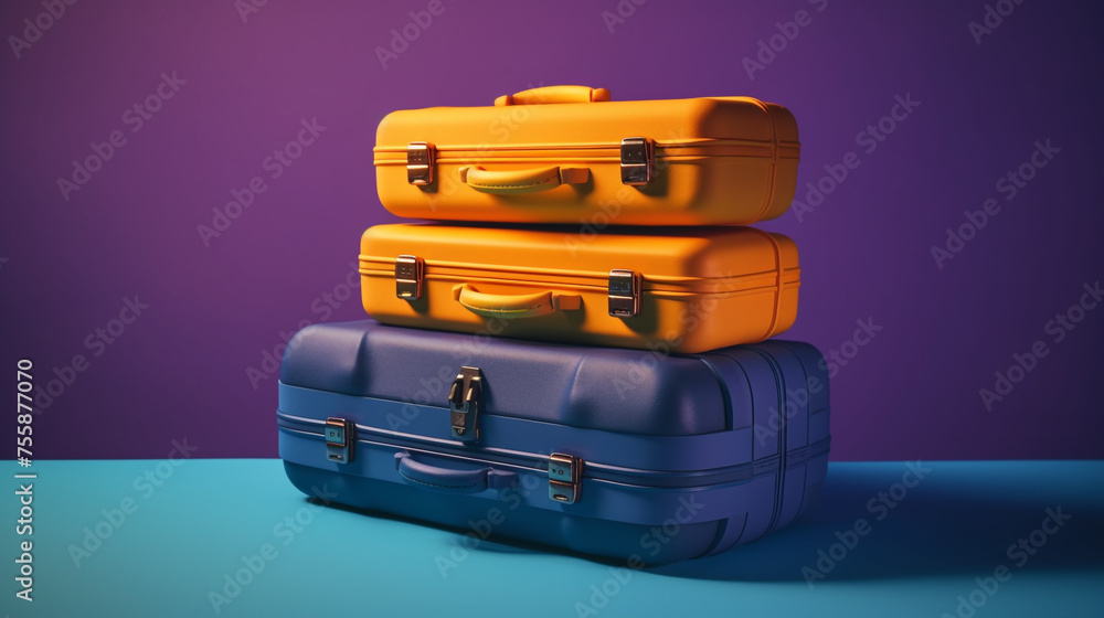 purple yellow and orange suitcases on a blue background сreated with Generative Ai purple yellow and orange suitcases on a blue background сreated with Generative Ai