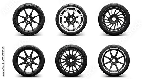 Set of car wheel black and white