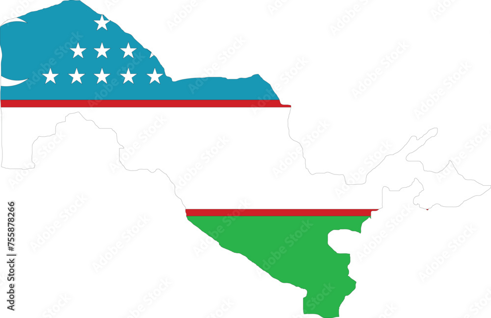 Obraz premium Uzbekistan Flag in Uzbekistan Map, Uzbekistan Map with Flag, Country Map, Uzbekistan with Flag, Nation Flag