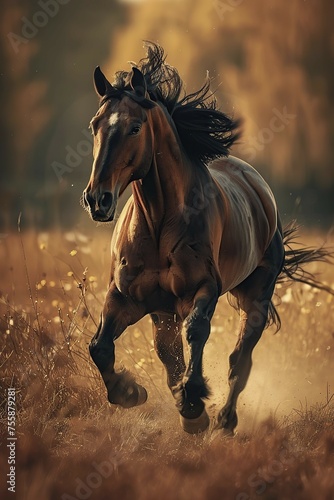 Horse Galloping Through Tall Grass