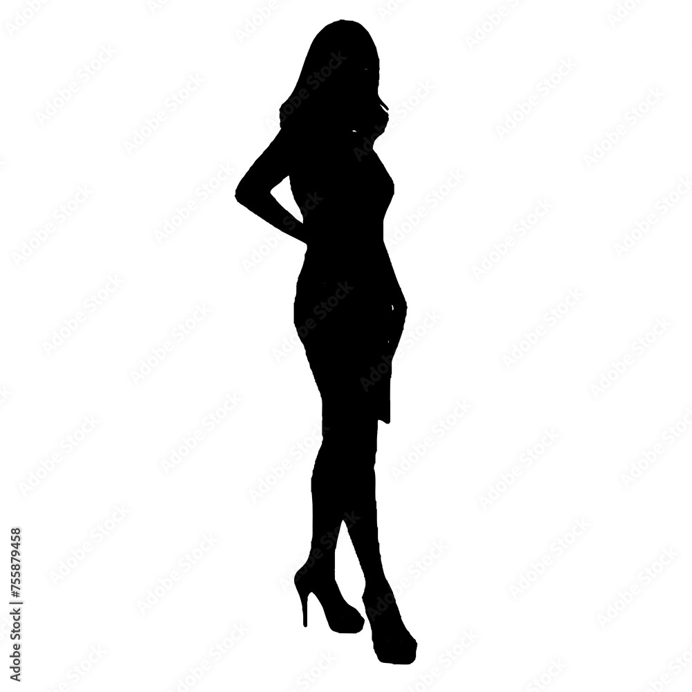 silhouette of a beautiful woman posing on a transparent background
