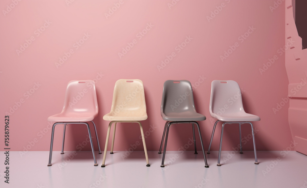 pink pastel classroom chairs are sitting up next to each other сreated with Generative Ai pink pastel classroom chairs are sitting up next to each other сreated with Generative Ai