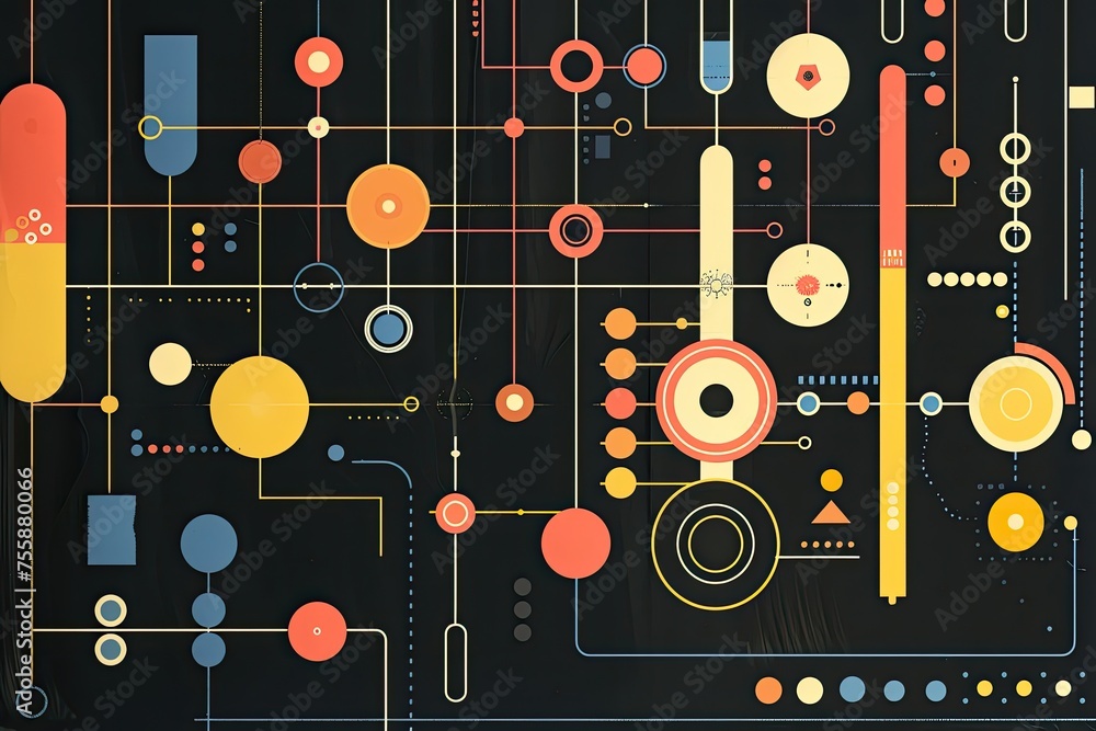 Minimalist icons representing data points in a complex system. Minimalist icons representing data points in a complex system.