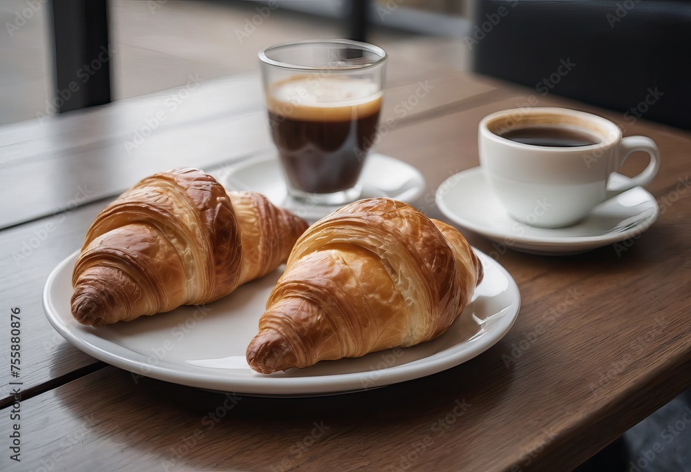 a portion of delicious croissants and a cup of coffee on the table a portion of delicious croissants and a cup of coffee on the table