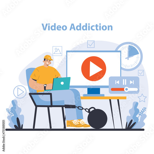 Internet addiction concept. Flat vector illustration.