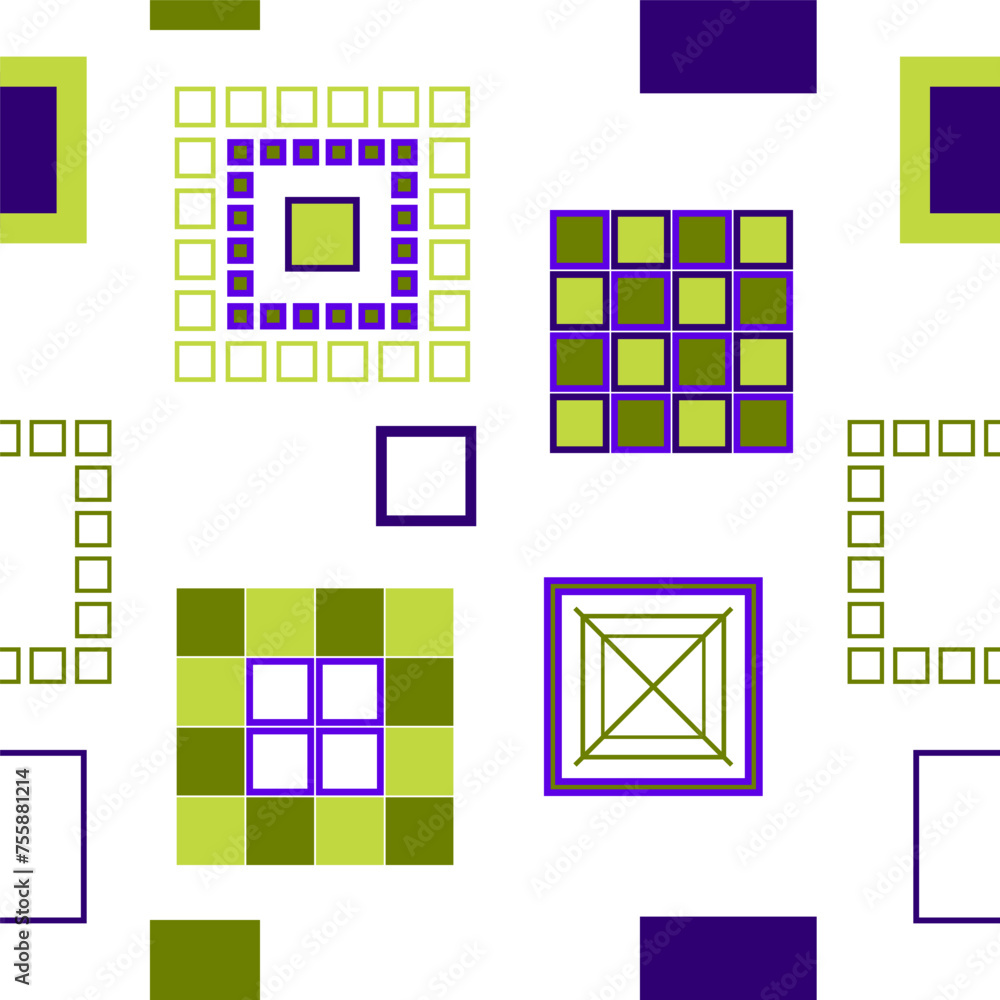 Square patterns. Geometric squares. Bright seamless pattern. Design of fabric, wallpaper, wrapping paper. Vector