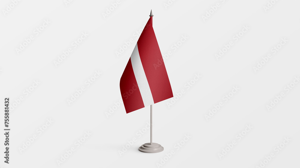Latvia national flag on stick isolated on white background. Realistic flag illustration Latvia national flag on stick isolated on white background. Realistic flag illustration