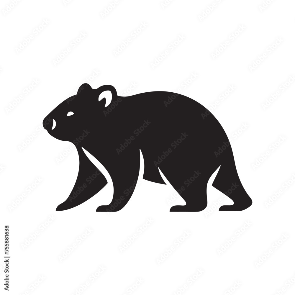 Obraz premium Vector Wombat Silhouette Collection for Nature-themed Designs, Minimalist Black Wombat Illustration.