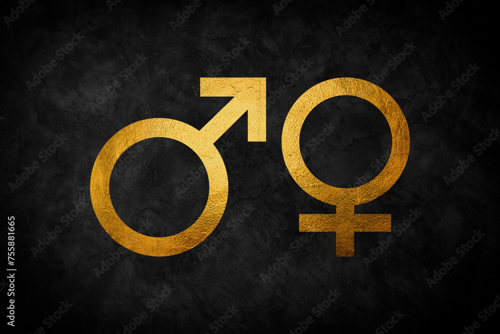 Golden male and female symbol vector illustration. Luxury sparkling ...