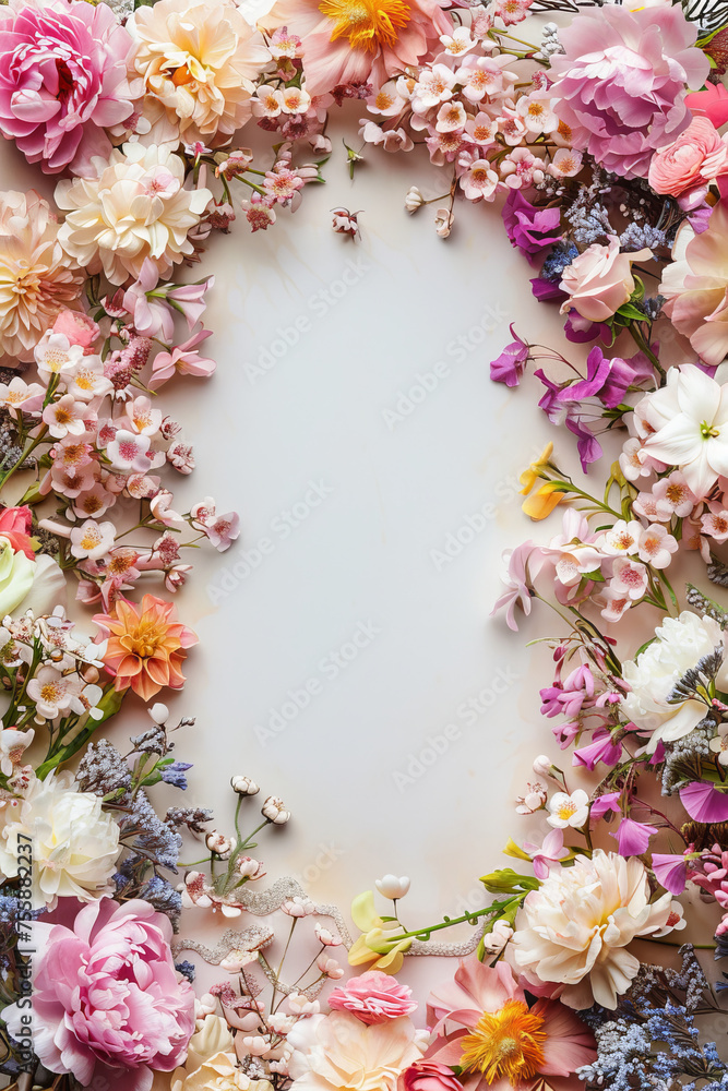 Luxury wedding invitation card on a simple cream background and floral frame. Copy Space. Generative AI Luxury wedding invitation card on a simple cream background and floral frame. Copy Space. Generative AI
