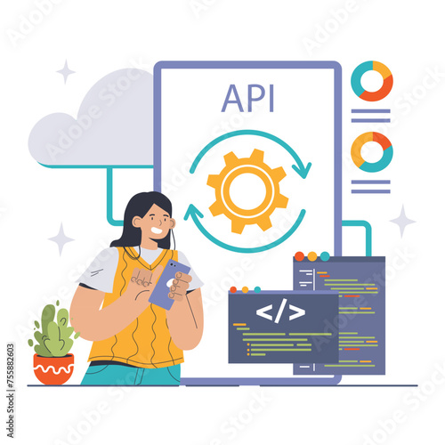 API technology concept. Flat vector illustration