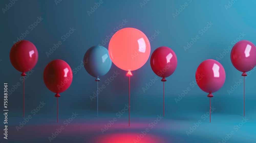Stand Out from the Crowd with Glowing Balloons. Success and Innovation Concept Stand Out from the Crowd with Glowing Balloons. Success and Innovation Concept