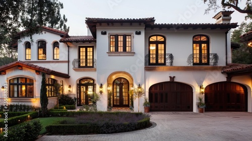 Stunning White House Exterior with Trim and Garage on Paseo Driveway © Serhii