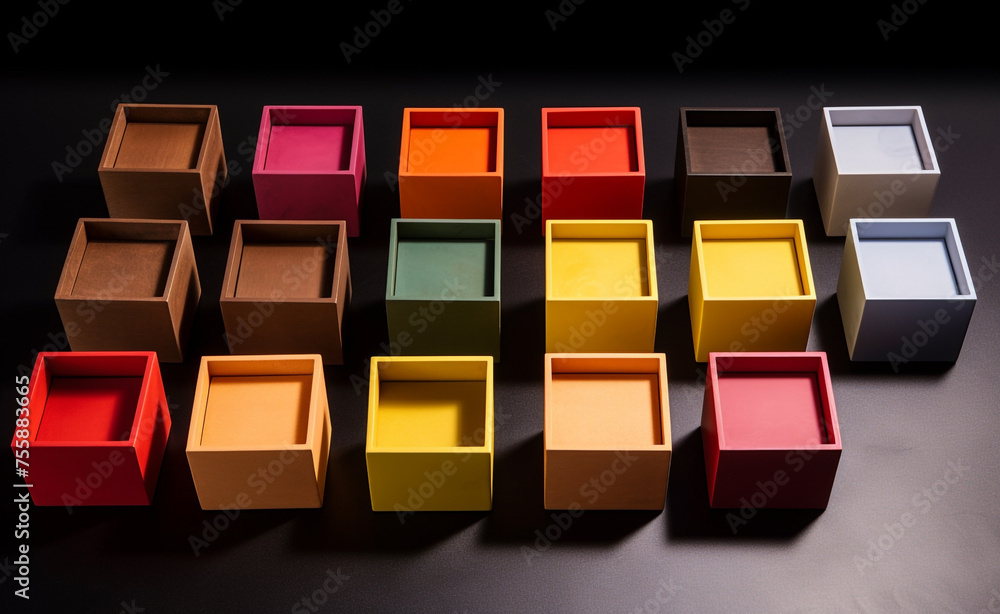 boxes, identical, same shape and color, one box is different, different shape or color сreated with Generative Ai boxes, identical, same shape and color, one box is different, different shape or color сreated with Generative Ai