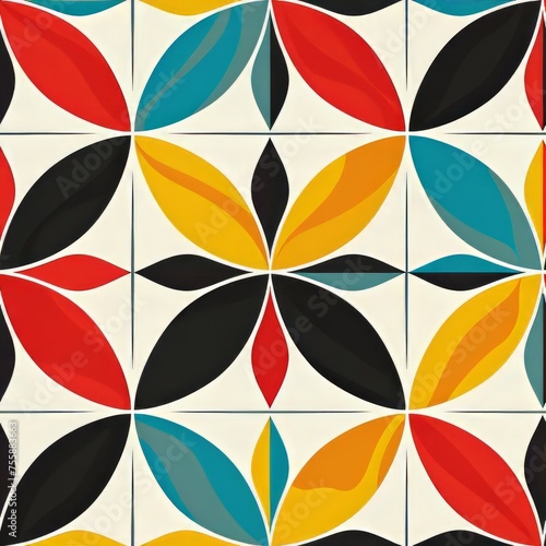 Geometric Vintage Mosaic  Seamless Pattern with Colorful Shapes and Retro Style