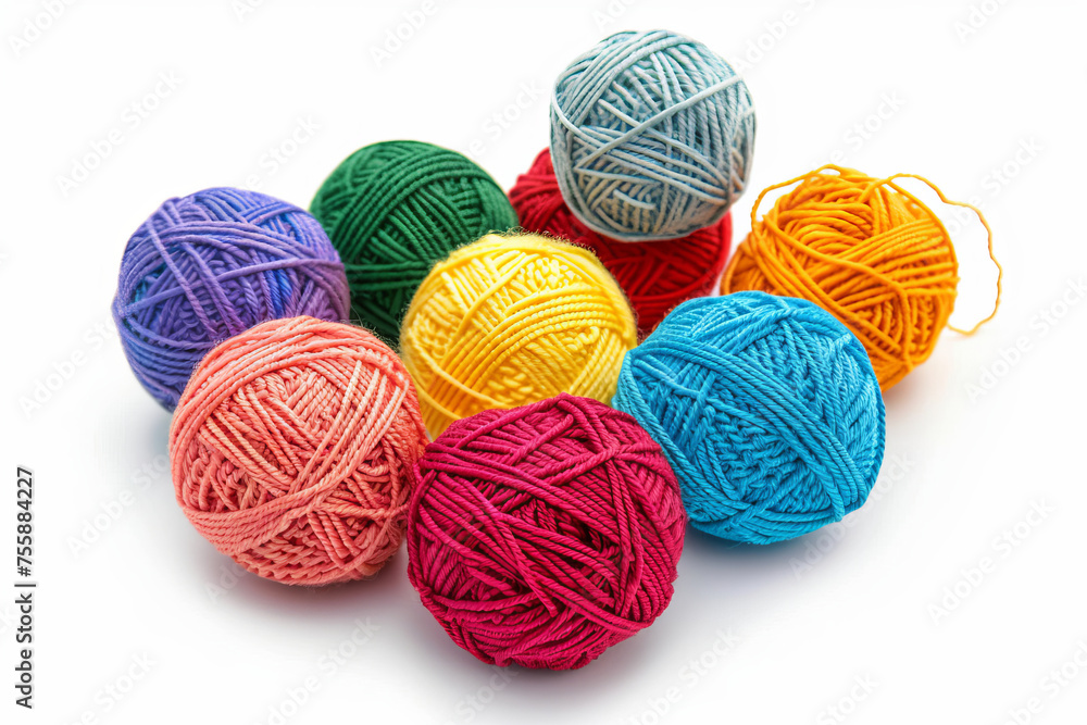 Balls of yarn of different colors on a white background. Generative AI. Balls of yarn of different colors on a white background. Generative AI.
