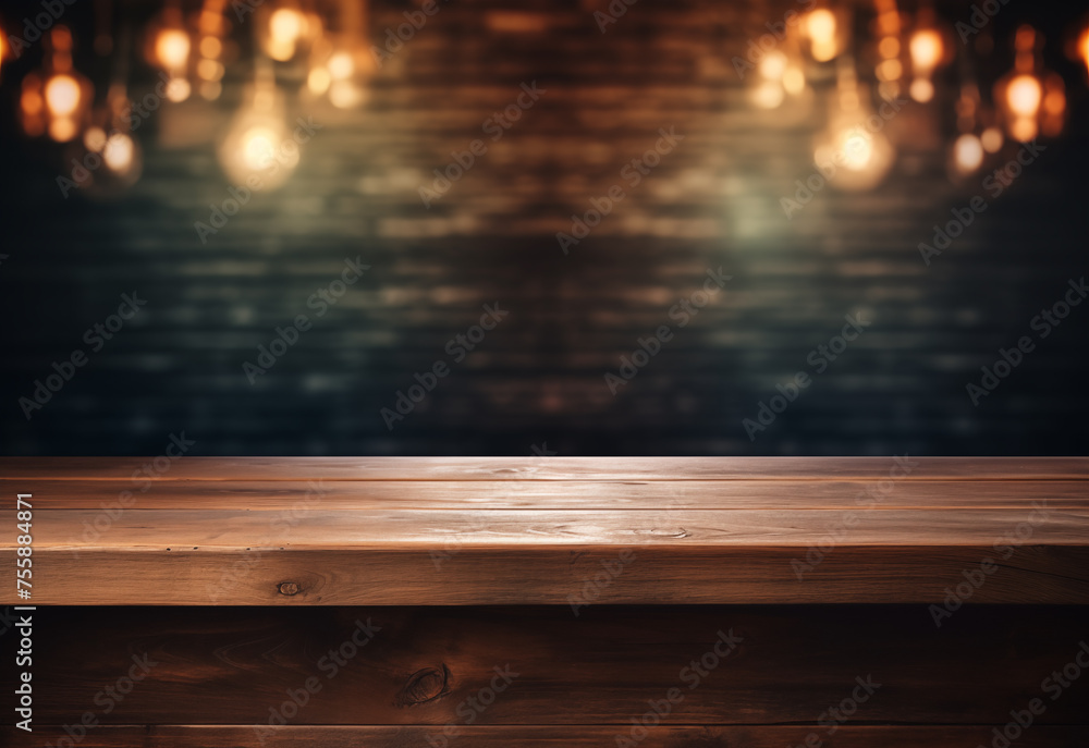 The empty wooden table top with blur background of indoor vintage cafe The empty wooden table top with blur background of indoor vintage cafe