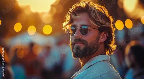 Man With Beard and Sunglasses Looking Into Distance