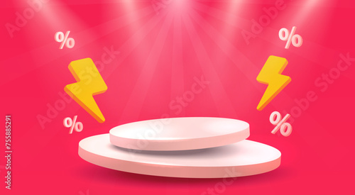 Electro scene mega sale, offer podium banner, discount flash pedestal. Vector illustration