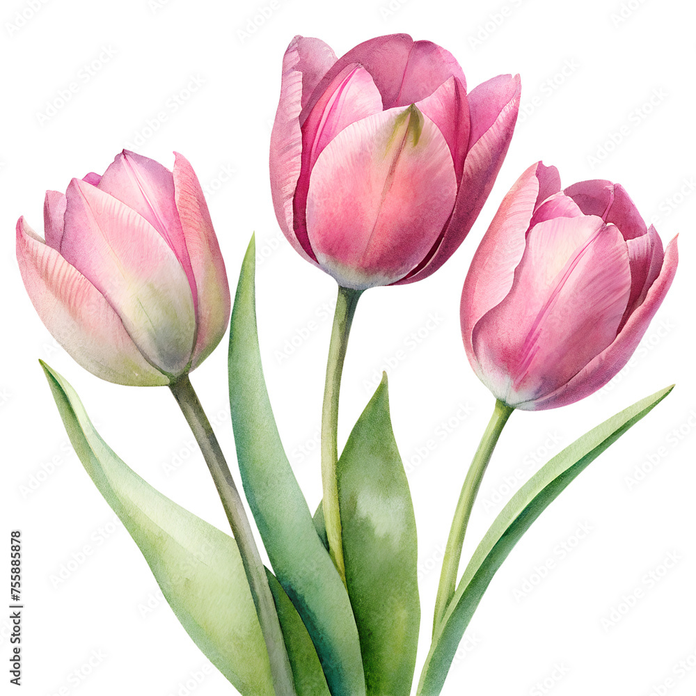 pink tulips isolated on transparent background