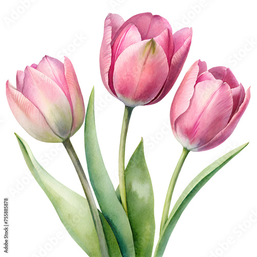 pink tulips isolated on transparent background