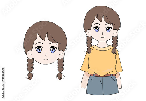 Cute cartoon little girl. Vector illustration 