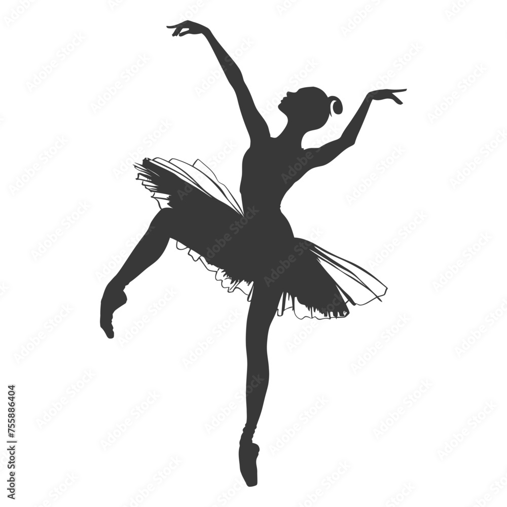 Silhouette ballerina in action black color only full body Silhouette ballerina in action black color only full body