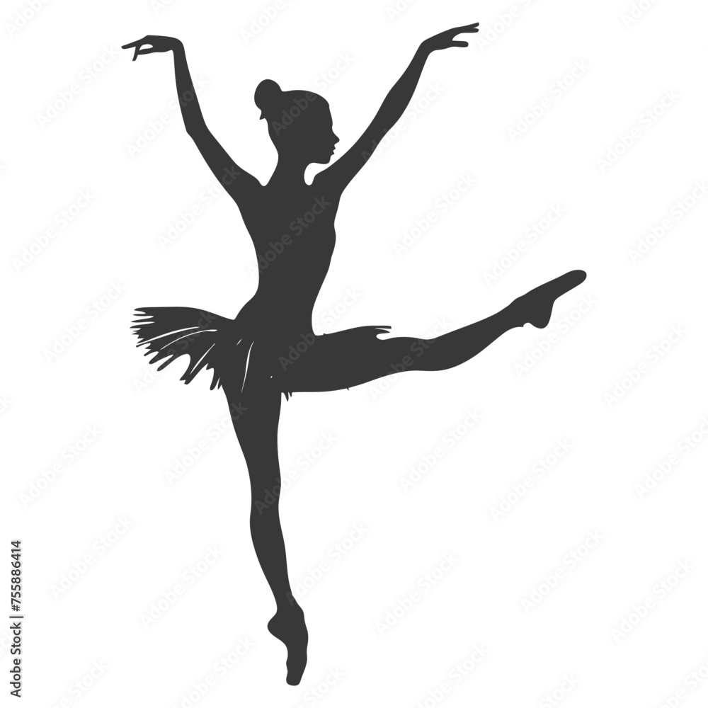 Silhouette ballerina in action black color only full body