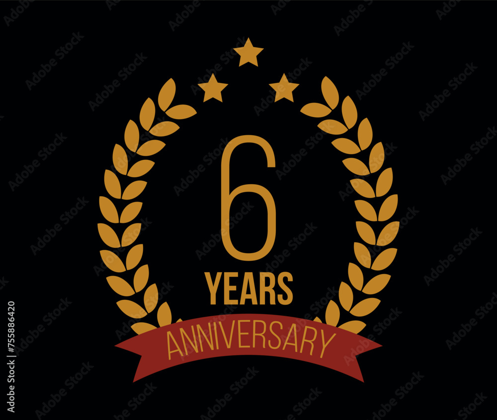 Fototapeta premium 6 Years anniversary. Luxury bronze laurel, birthday celebration and commemorative banner