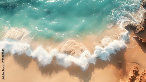 view of a beach with waves crashing on the sand photo