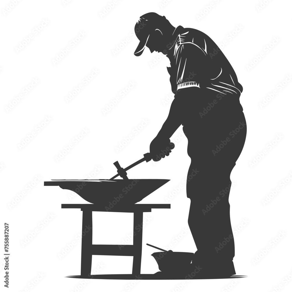 Silhouette blacksmith in action black color only full body Silhouette blacksmith in action black color only full body