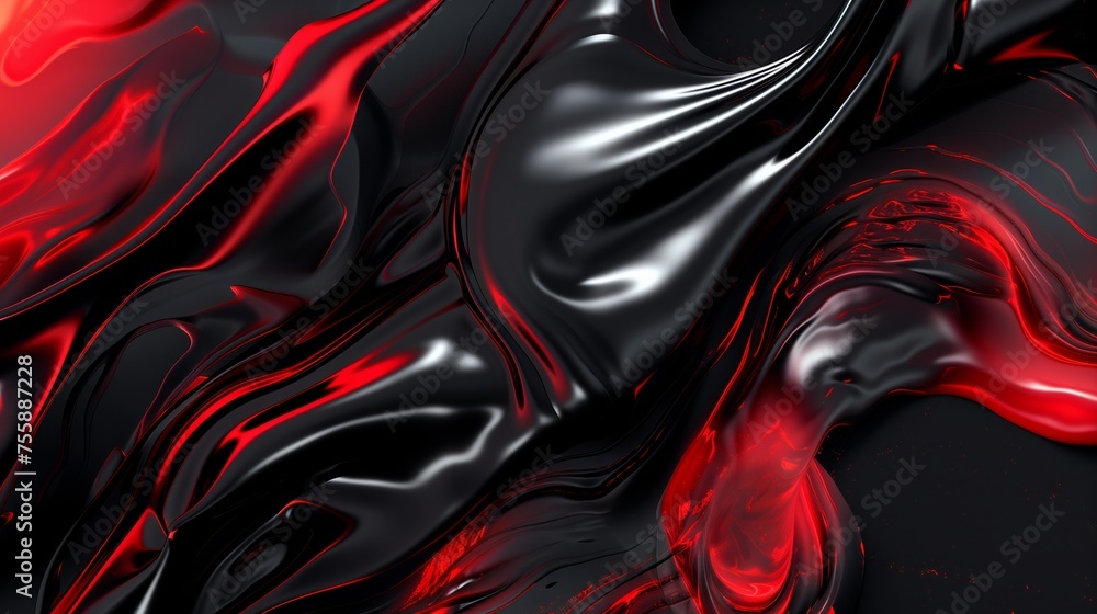 Abstract background with black and red flowing liquid shapes, creating an elegant and dynamic visual effect. Generated by artificial intelligence.