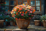 A terracotta pot overflowing with cascading flowers, showcasing the art of container gardening and space utilization. Concept of gardening in confined spaces. Generative Ai.