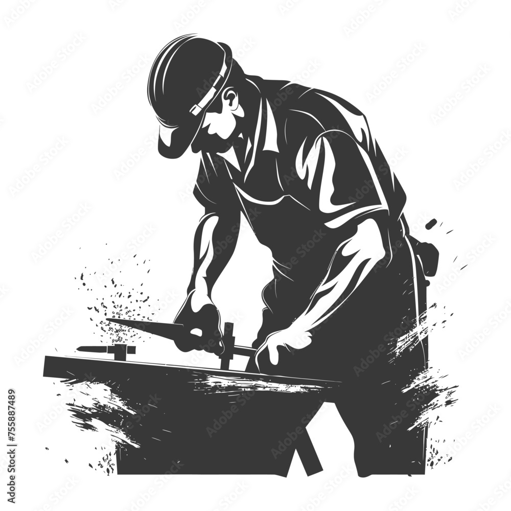Fototapeta premium Silhouette blacksmith in action black color only full body
