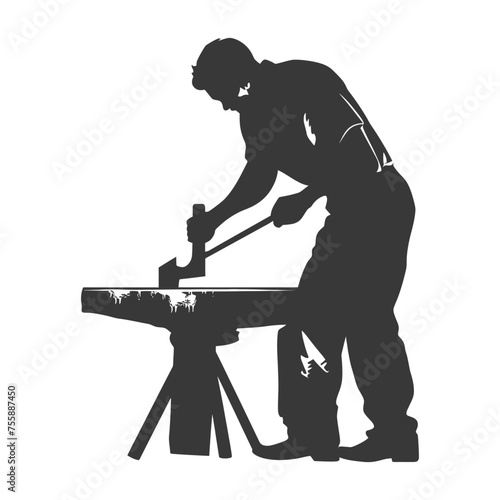 Silhouette blacksmith in action black color only full body