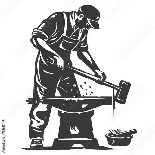 Silhouette blacksmith in action black color only full body photo
