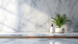 Suitable for showcasing products on a textured concrete wall backdrop a white marble table