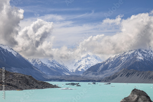 landscape of tasman glacier in new zealand in spring