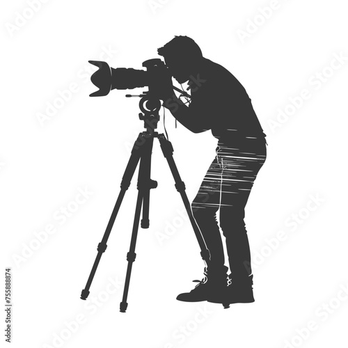 Silhouette cameraman or videographer in action black color only full body