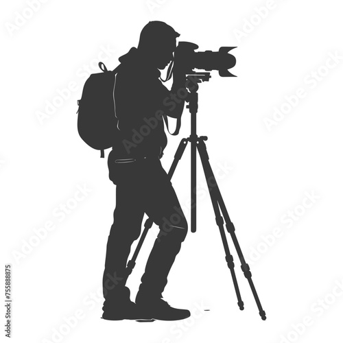 Silhouette cameraman or videographer in action black color only full body