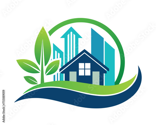 Real estate house with tree company business logo