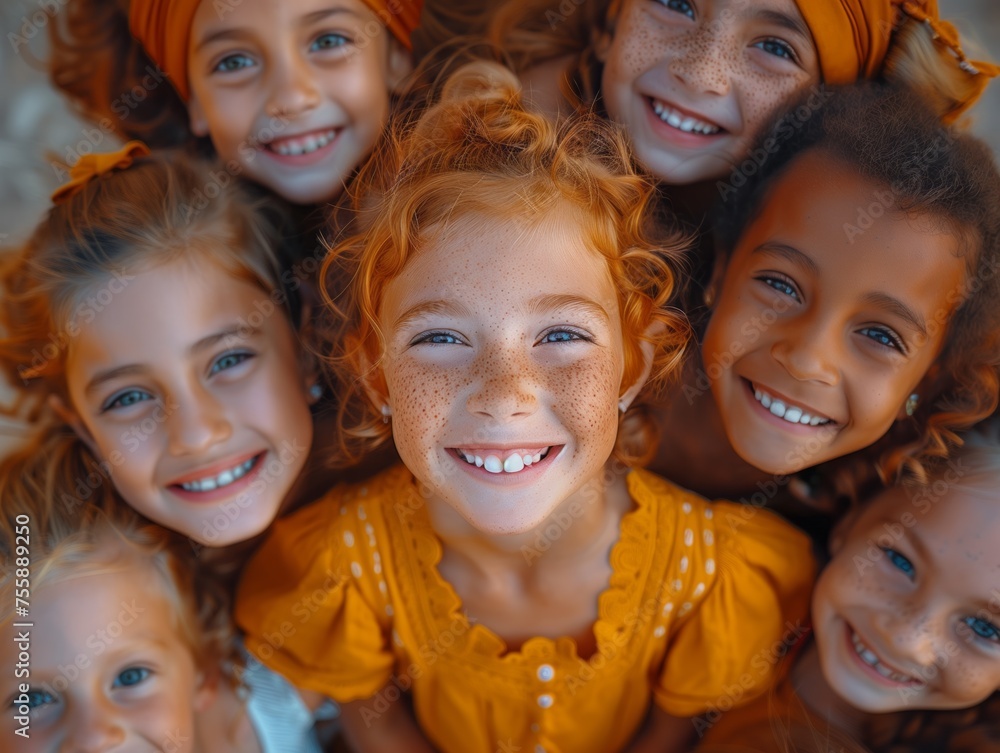Young girls with happy smiles and stylish hairstyles posing for the camera Young girls with happy smiles and stylish hairstyles posing for the camera
