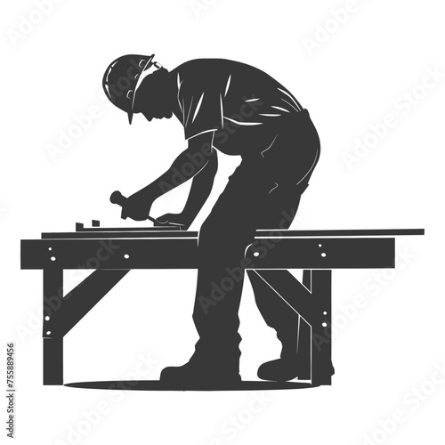 Silhouette carpenter in action black color only full body