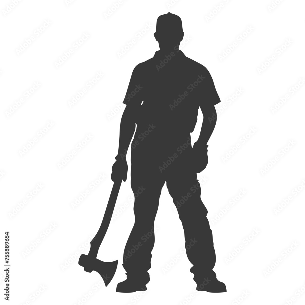 Silhouette carpenter with ax black color only full body Silhouette carpenter with ax black color only full body