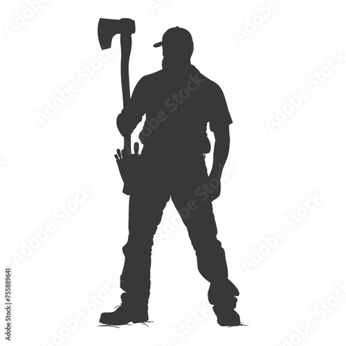 Silhouette carpenter with ax black color only full body © NikahGeh